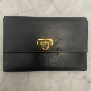 Salvatore Ferragamo Trifold Wallet Black Leather